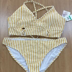 Jessica Simpson Yellow and White Striped Two-Piece Bikini